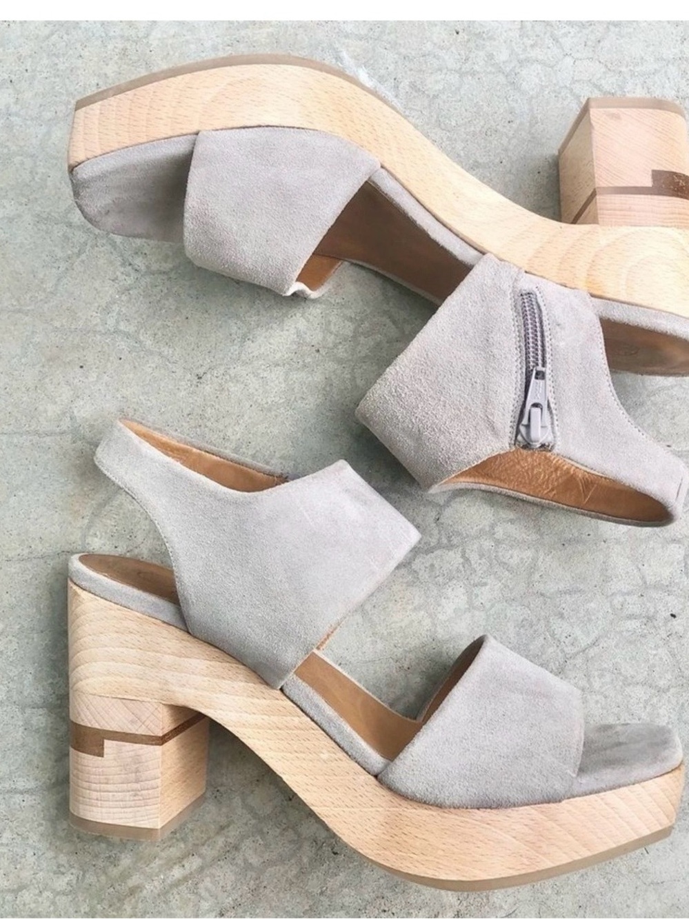 COCLICO Light Gray Suede Platform Block Heel Sandals 41 NWOB
